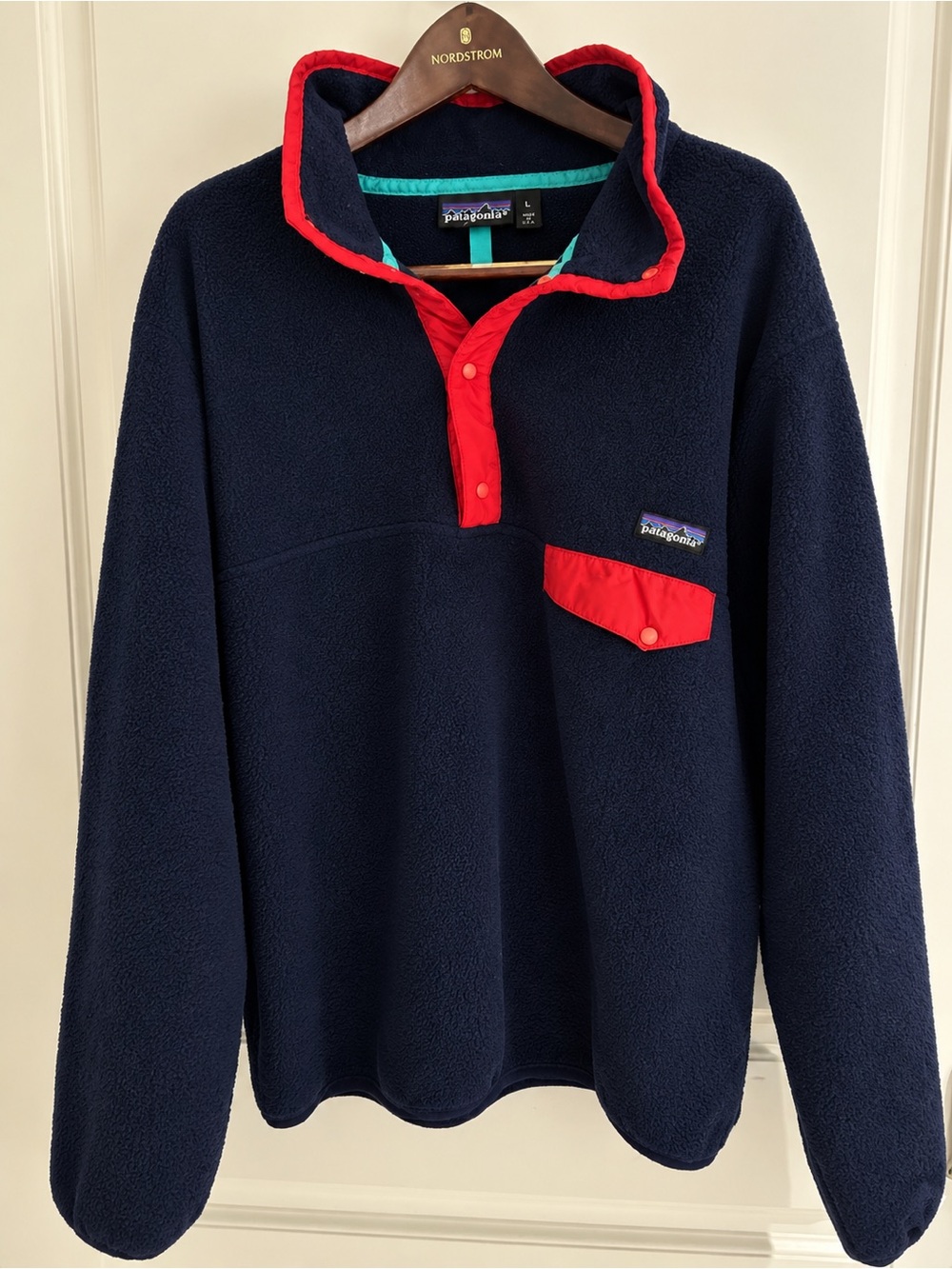 Vintage Patagonia Synchilla Snap-T Fleece Pullover Made in USA Navy Red L